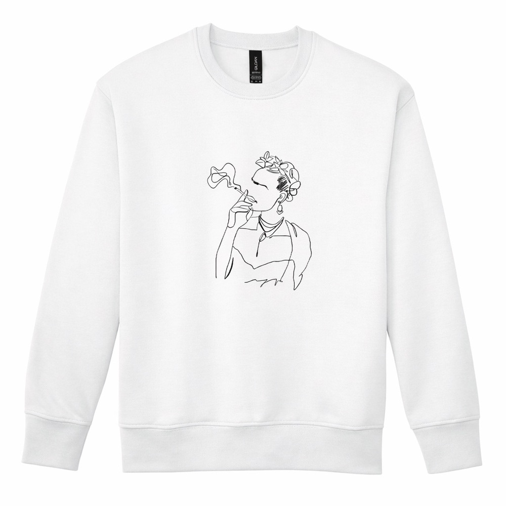 Frida Smoking Graphic Crewneck Sweatshirt Aesthetic Line Art Cozy Chic Style
